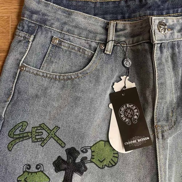 Chrome Hearts Cross Leather Embroidered Logo Jeans - Picture 8 of 9